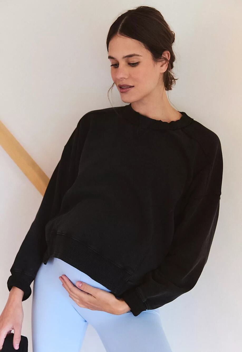 NWT Free People Hatch Maternity Intercept Crewneck Sweatshirt - Black, Small